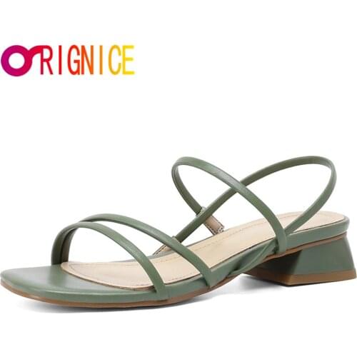 Orignice Manual Made Women Gladiator Sandals Ladies Thick High Heel Green Color Open Toes Ankle Strap Fashion Female Summer Shoe