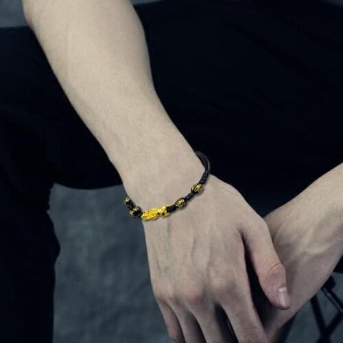 Handmade Braided Rope Pixiu Bracelets Unisex Feng Shui Charm Wealth Bracelets Stone Pixiu Wristbands Lucky Gold Obsidian He I5N1