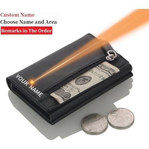 Custom name RFID Leather ID Credit Card Holder Male Automatic Aluminum Alloy Hasp Business Double Layer Cardholder Twin Wallet