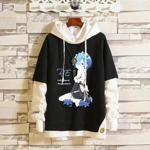 Re Life in a Different World from Zero Cosplay Hoodie Izumi Sagiri Rem Ram Fake Two Pieces Harajuku Hoodies Sweatshirts Pullover