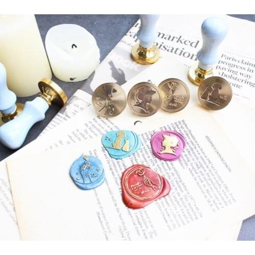 Heart lady cat and dog gesture rose queen seal stamp with wood handle ,wax sealing stamp for envelop seal