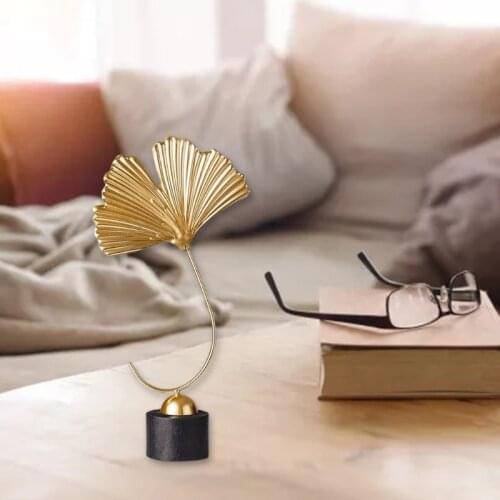 Iron Leaf Sculpture with Wooden Base, Handcrafted Art Statue for Living Room, Hallway, Bedroom, Desktop Decor, Housewarm