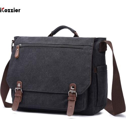 Laptop Messenger Bag 14.1 15.6 inch Canvas Cross-Body Shoulder Bag Waterproof Leather Satchel Briefcase for School/Business/Men
