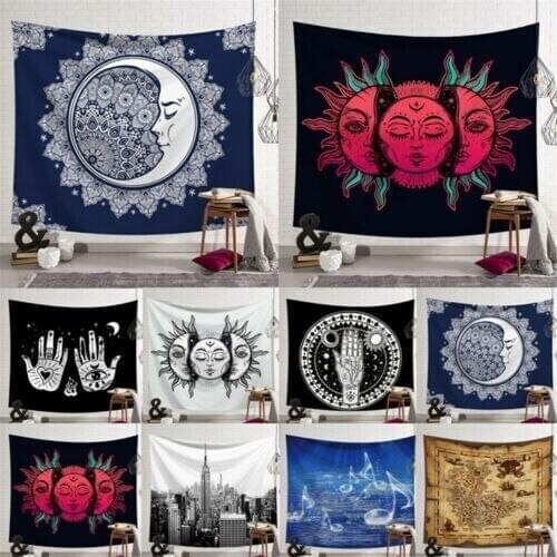 Sun Moon Palm Mandala Indian Tapestry Hippie Wall Hanging Bedspread Throw Cover Bohemian Beach Mat Home Decor 95x73cm Blanket