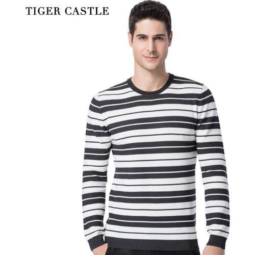 TIGER CASTLE Men Pullovers Sweater Fashion Male Long Sleeve Striped Knitted Sweaters Casual Brand Mens Slim Fit Quality Knitwear