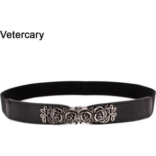 Vintage Belts for Women Elegant carved Flower Waistband for Jean Fashion thin elastic Corset cummerbunds Dress Party Accessories