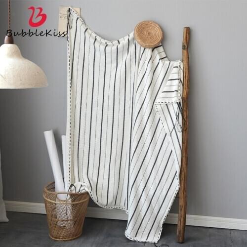 Bubble Kiss Knitted Hollow Blanket Black White Line Ribbon Sofa Decorative Blanket Wearable Throw Blanket Cotton Soft Blankets