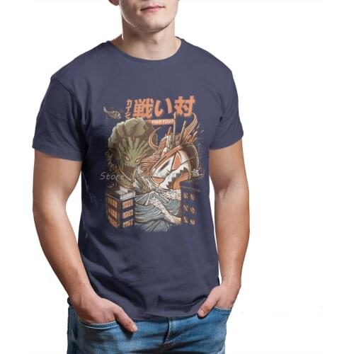 Japanese Ukiyo-e Funny Art Brocco Vs Ramen Kaijus Classic Men T Shirt Anime Oversized Pure Cotton Tees Harajuku TShirt