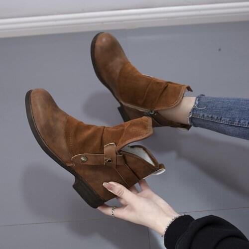 Womens Shoes Snow boots Ladies Winter Flock Warm Boots Ankle Boots Short Bootie Slip-On Square heel Outside Shoes Botas