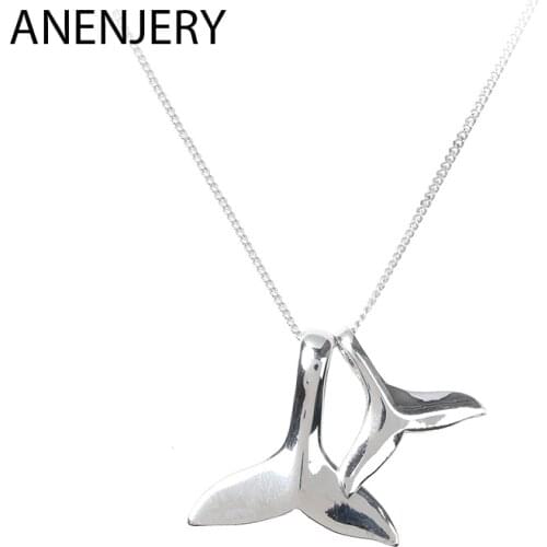 ANENJERY 925 Sterling Silver Double Mermaid Tail Necklaces For Women Clavicle Chain Choker Best Gift S-N434