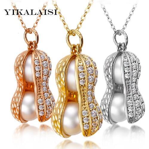 YIKALAISI 2017 Pearl Necklace Pearl Jewelry Natural Freshwater Pearl Peanut Pendants 925 Sterling Silver Jewelry For Women Gift