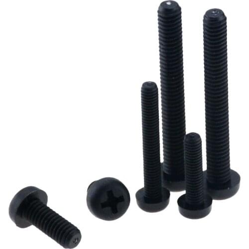 20PCS M3*4 5 6 8 10 12 15 20 Metric Threaded Black Nylon Plastic Phillips Pan Head Cross Round Screw Bolt Length 4mm-20mm M3x4