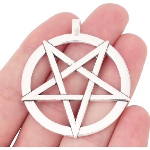3 x Tibetan Silver Large Pentacle Pentagram Round Charms Star of David Pendants for Necklace Jewelry Making 51x45mm