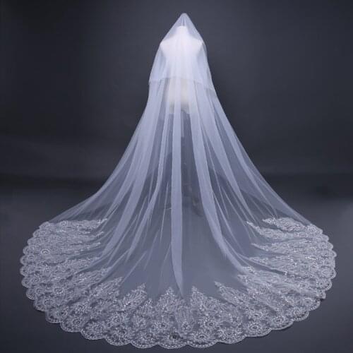 3 Meter Lace Appliques Bridal Veil with crystal White wedding accessories 2020 velo de novia catedral ivory