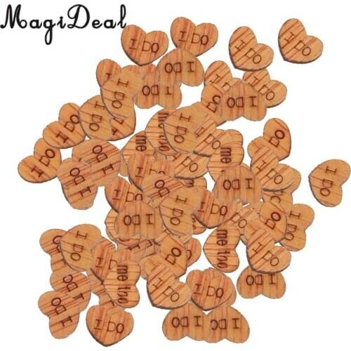 50pcs Rustic I Do Me Too Love Heart Wooden Pieces Cutout Craft Wedding Decor