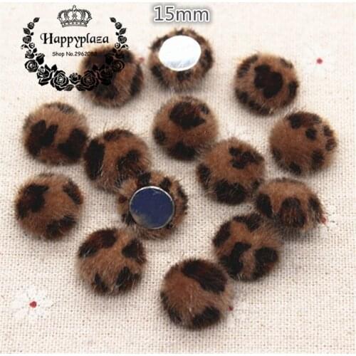 50pcs Cute Leopard Hariy Fabric Covered Round Chunky Buttons Home Garden Flatback Cabochon Crafts Scrapbooking DIY,15mm