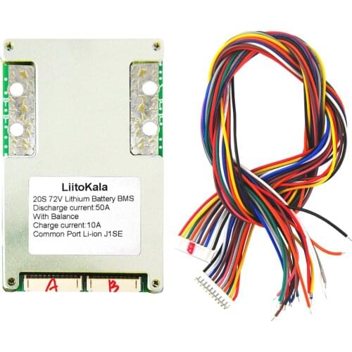 LiitoKala 3.7V Battery pack 20S 72V E-bike Li ion battery bms 18650 BMS 50A battery BMS Charging Voltage 84V With balance