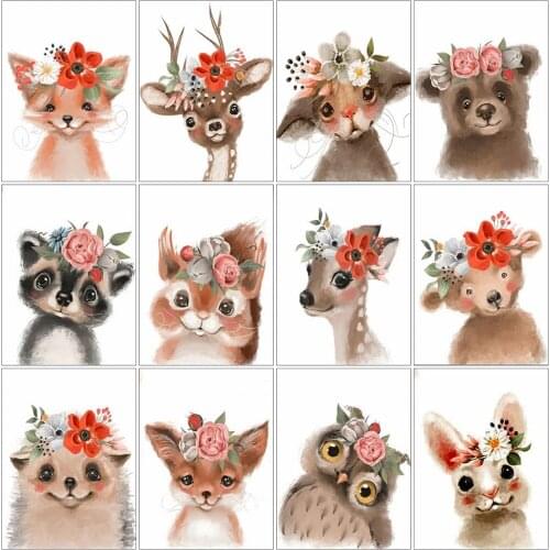Full Square/Round Drill 5D Diy Diamond Mosaic Fox Animal Diamond Embroidery Cartoon Deer Cross Stitch Mosaic Kits Handmade Gift