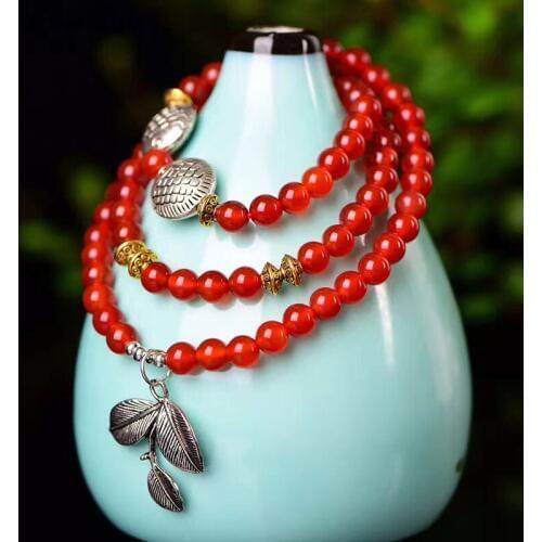 Red Crystal Bracelets 6mm Beads Fish leaf Pendant Lucky for Women Crystal Bracelet Multilayer Jewelry JoursNeige
