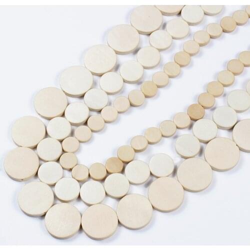 10/15/20mm Nature Wooden Beads Charms Unprocessed Flat Round Wood Beads for Diy Jewelry Making Decorative Pendant Accessories