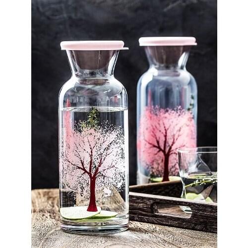 Sakura Color Change Glass Tea Set Heat Resistant Teapot Cherry Pattern Juice Cups Water Pitcher Turn White When Hot Water