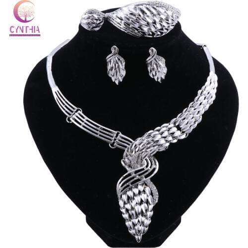 CYNTHIA Dubai Silver Color Vintage Rhinestone Necklace Earrings Set Fashion Wedding Jewellery Bridal Jewelry Sets