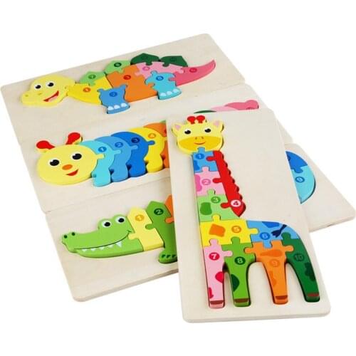 Wooden Dinosaur Giraffe Animal Number Puzzle Block Children Kids Educational Toy Childrens Wooden Educational Toys Montessori