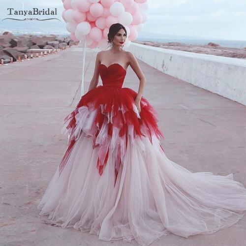 Red And White Wedding Dresses Romantic A Line Tulle Elegance Bridal Gowns African Fashion Vestido De Noivas DW110
