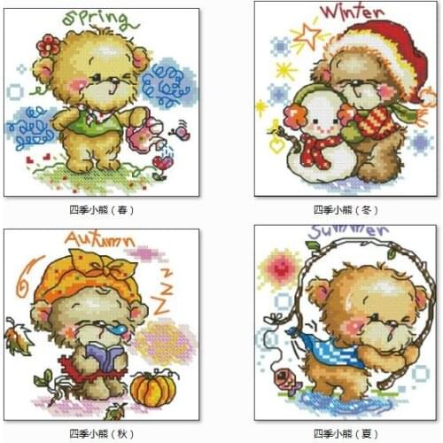 Four Seasons Bear cross stitch package flower aida 18ct 14ct 11ct black cloth people kit embroidery