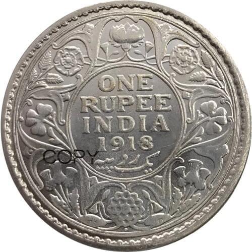 India British 1 One Rupee George V 1918 Brass Silver Plated Copy Coins