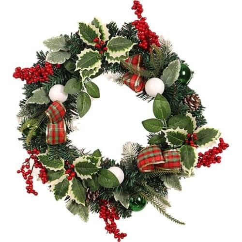 LUDA Artificial Christmas Wreath With Ball Pinecone Berry Leaf For Front Door Wall Window Farmhouse Home Decoration