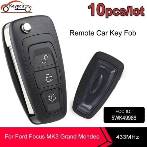 KEYECU 10 Pcs/lot 3 Button 434MHz ID83 Chip Remote Car Key Fob for Ford C-Max Focus Grand C-Max Mondeo 2010-2014 P/N: 5WK49986