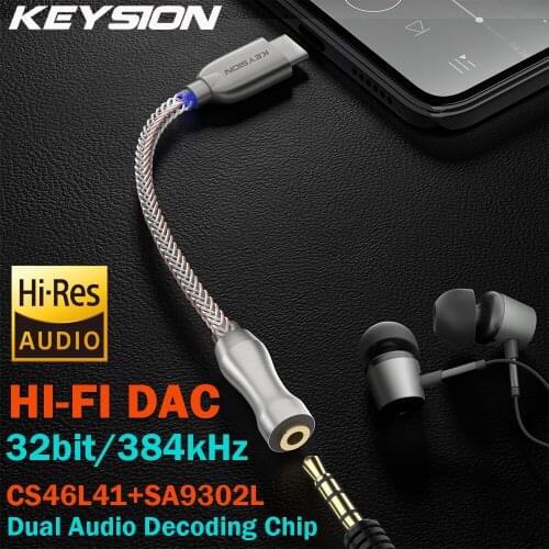 KEYSION USB TYPE C to 3.5MM DSD128 Hi-Fi Dual Audio Chip Decoder Headphone Amplifier Adapter DAC for Android Phone Window 10 MAC