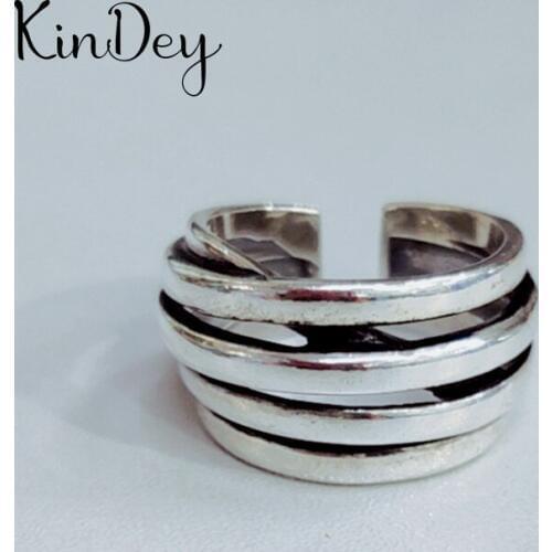 Kindey Personality Silver Color Layer Chains Rings For Women Wedding Jewelry Adjustable Antique Finger Ring Anillos