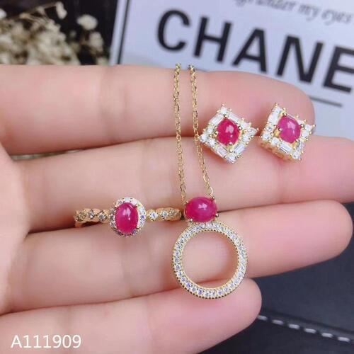 KJJEAXCMY boutique jewelry 925 sterling silver inlaid Natural ruby Ring Necklace Earring Suit Support Detection fine