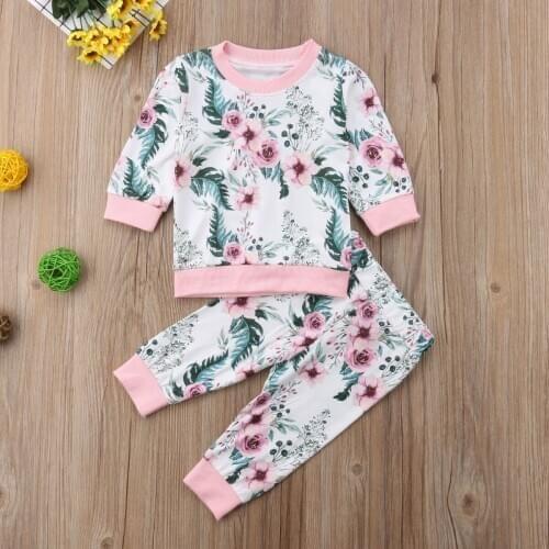 2020 New Fashion Toddler Baby Girl Autumn Winter Lovely Clothes Sets 2PCS Long Sleeve Floral Print Sweatshirt Tops+Long Pants