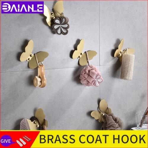 Brass coat hooks gold butterfly clothes hook smodern home decor hallway umbrella key towel hook wall hooks for hanging clothes