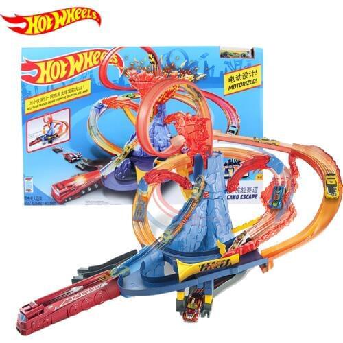 Hot Wheels City Electric Motorized Series Volcano Escape Theme Raceway Challenge Race Track children toys FTD61 car set boy gift