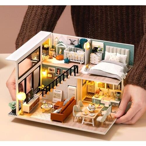 DIY Wooden Dollhouse Kits Modern Loft Miniature with Furniture Accessories Villa Doll House Casa Assembled Toys for Adults Gifts