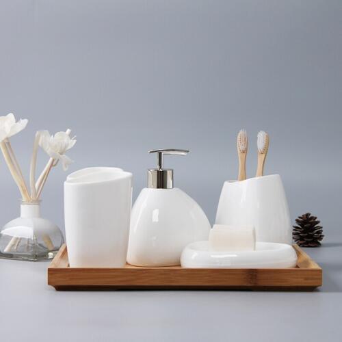 Bathroom Ceramics Accessories Set Soap DispenserToothbrush HolderTumblerSoap Dish Bathroom Products