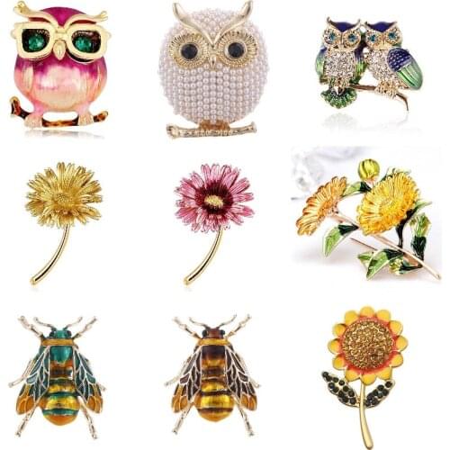 Insect Birds Pearl Owl Pins Rhinestone Couple Flamingo Brooch Animal Brooches Women Men Clothes Scarf Buckle Collar Jewelry