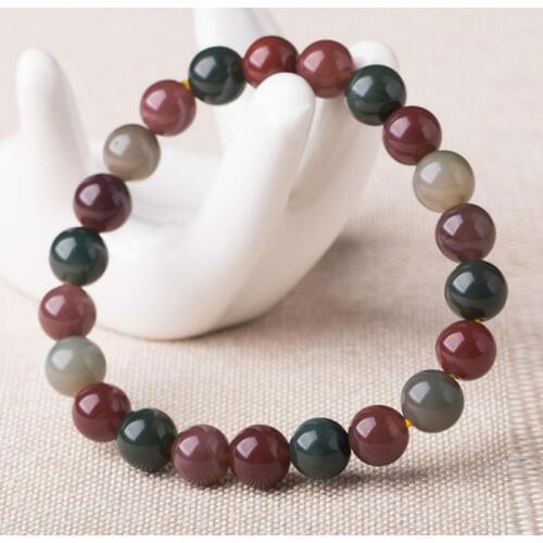 Natural Red Green Agate Bracelet 8/10/12mm Chalcedony Round Beads Bangles Single Lap Bracelets Gift for Women Jade Jewelry