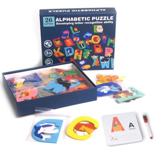 Montessori Learning Language Toys Baby ABC Design Puzzle Alphabet Blocks Spelling Reading Cards Education Wooden Toys For Kids