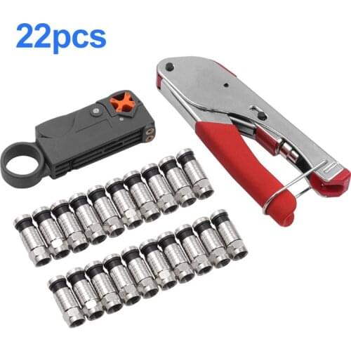Multitool Wire Stripping Squeezing Pliers Coaxial Cable Cold Press Clamp RG59 RG6 Cable TV Crimping Tool Set with 20 F Heads