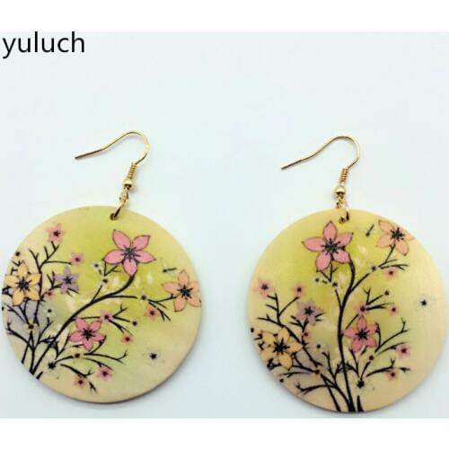Pair new design good african wood print flower earrings Latest new arrival Round new design quality