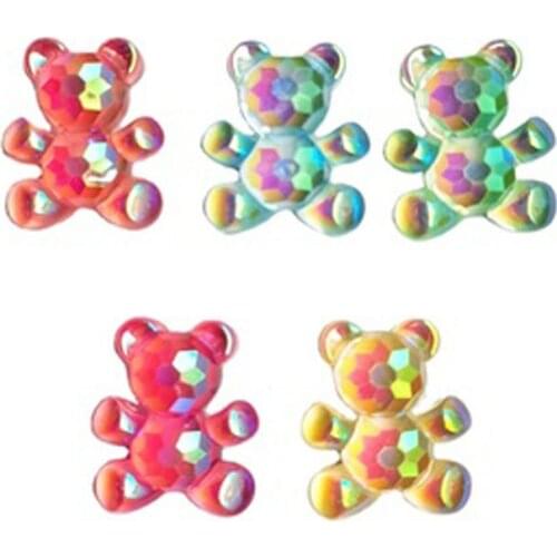 Cartoon Glitter Bear Resin Charms Pendants For Handmade Decoration Bracelets Necklace Earring Key Chain Jewelry Making DIY