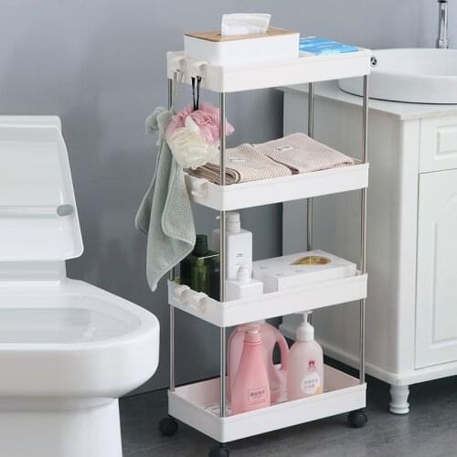 2/3/4 Layer Gap Kitchen Storage Rack with Pulley Bathroom Organize Shelf Saving Space Movable Assemble Shelves