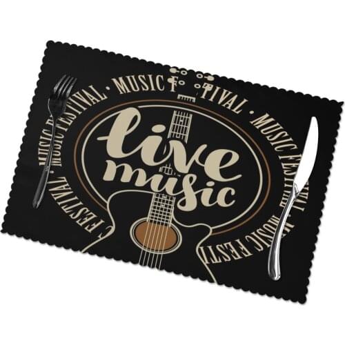 Tableware Pad Placemats 6 Pcs Table Mat Non-Slip Live Music With Acoustic Guitar Placemats for Dining Table