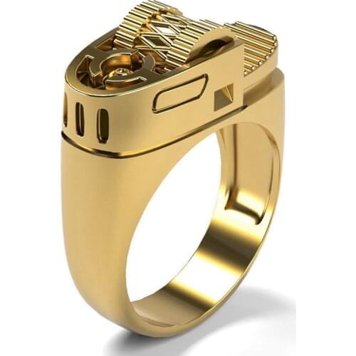 Awesome and Unique Mens Fashion Gold Lighter Ring Anniversary Gift Wedding Engagement Band Ornaments Jewelry Rings Size 9-11