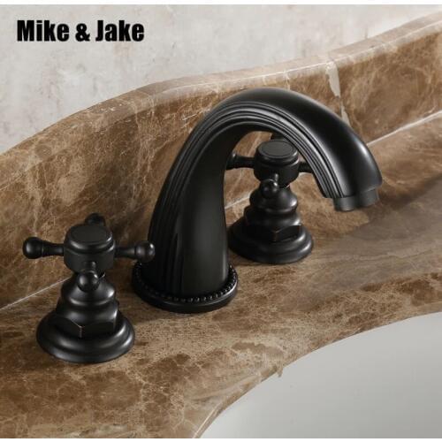 US style double handle black faucet three hole basin mixer Tap bathroom antique Basin Mixer Hot And Cold Water Wash Faucet MJ896